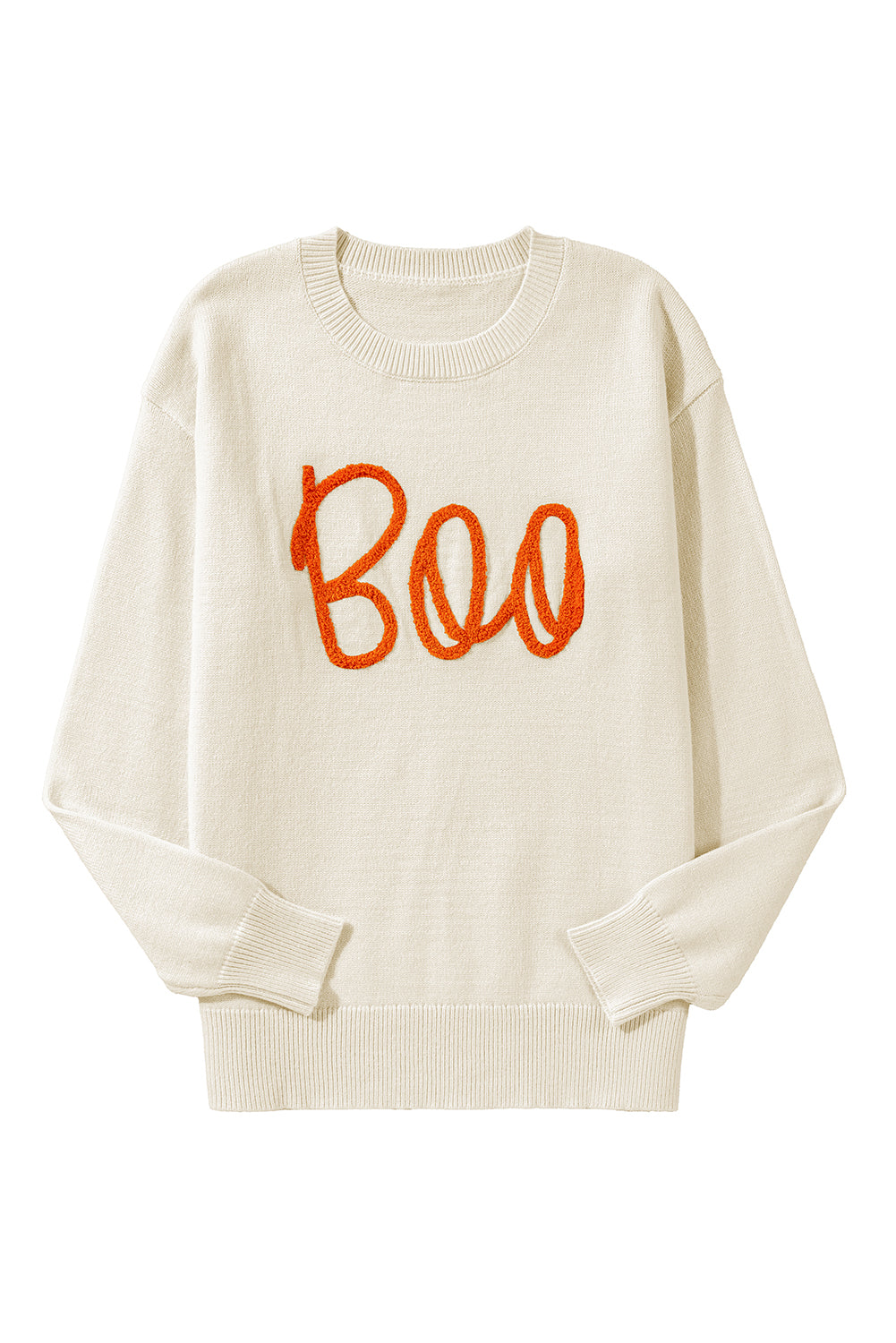 Orange Boo Knitted Pattern Ribbed Edge Drop Shoulder Sweater