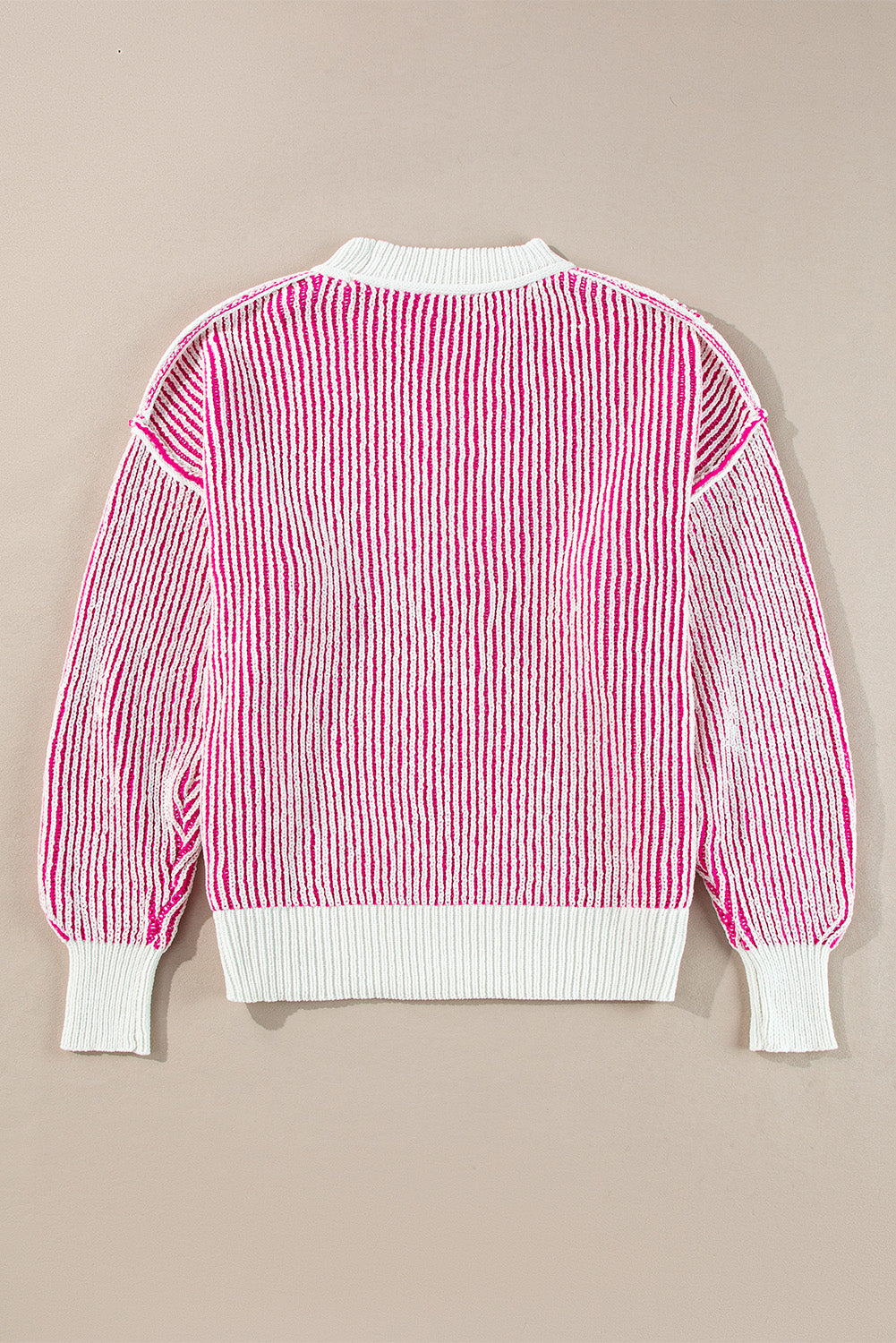 Dark Blue Striped Textured Knit Contrast Edge Loose Sweater