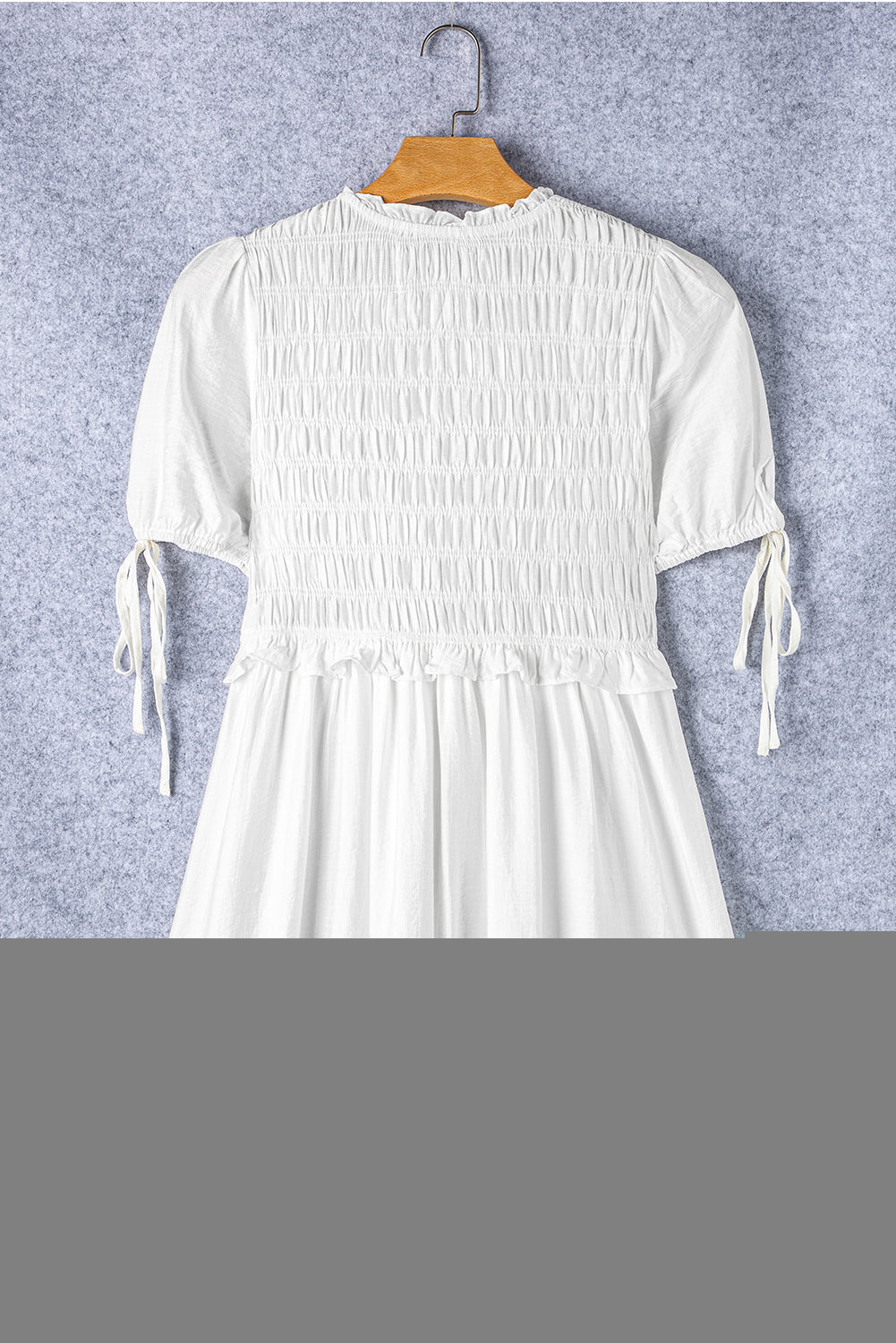 White Tie Short Sleeves Smocked Ruffle Mini Dress