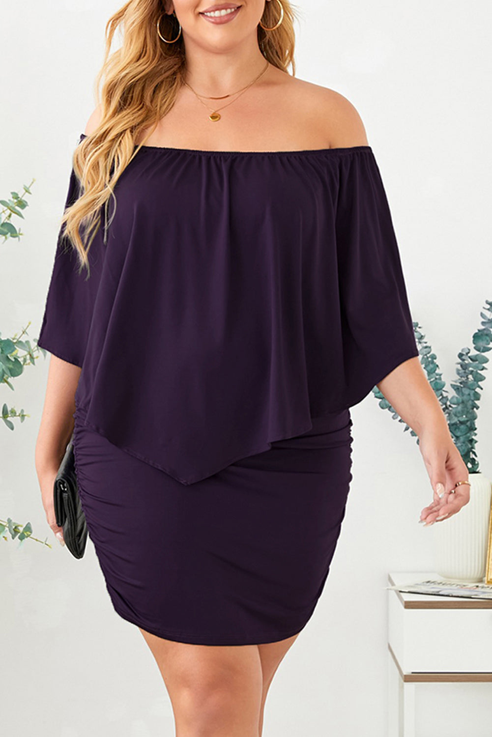 Multiple Dressing Layered Dark Blue Mini Poncho Dress