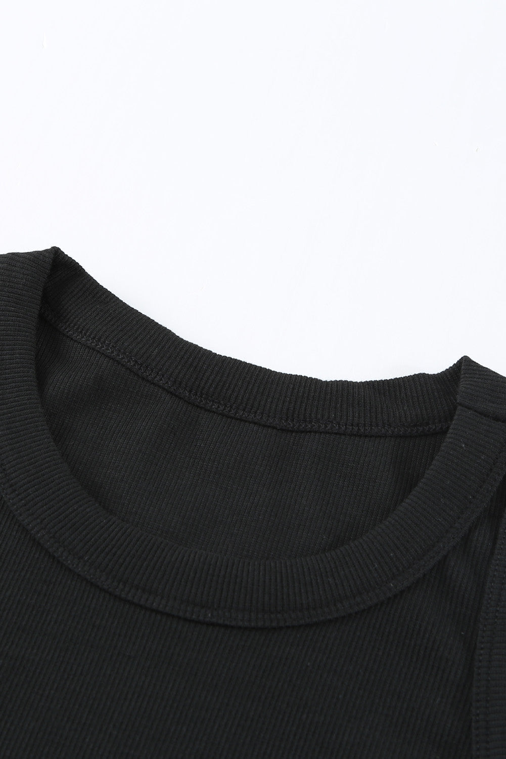 Solid White Round Neck Ribbed Tank Top