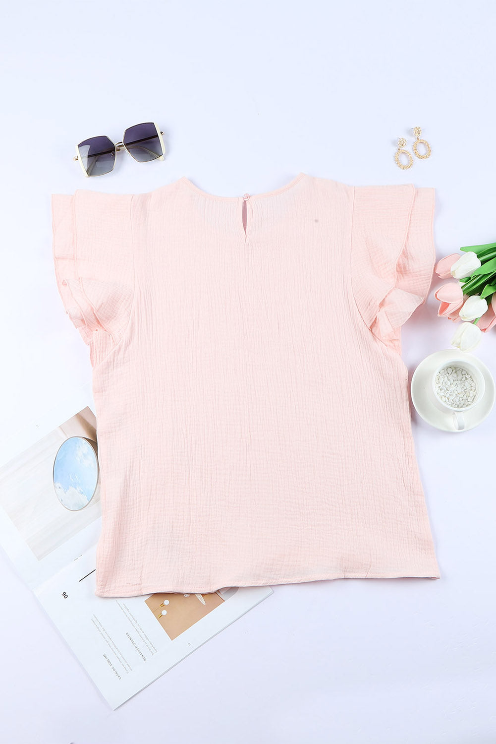 Black Textured Tiered Ruffled Short Sleeve Blouse