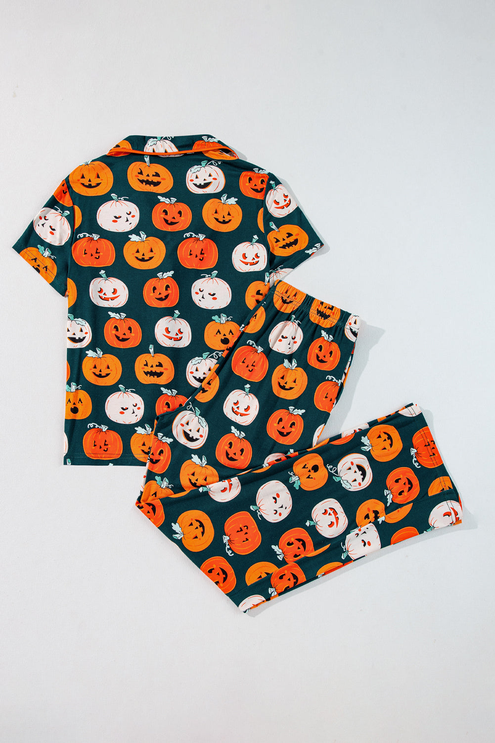 Black Halloween Pattern Short Sleeve Shirt Pajama Set