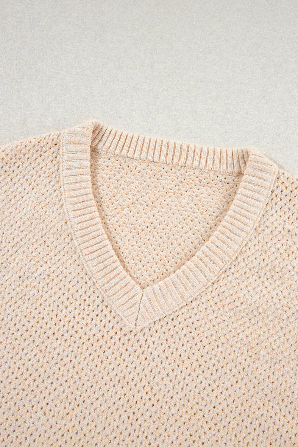 Jungle Green Loose Eyelet V Neck Drop Shoulder Sweater