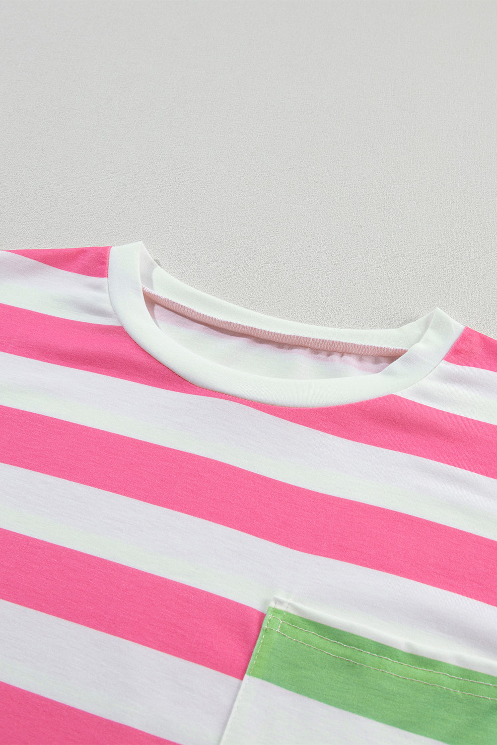 Blue Stripe Contrast Patch Pocket Drop Sleeve T Shirt