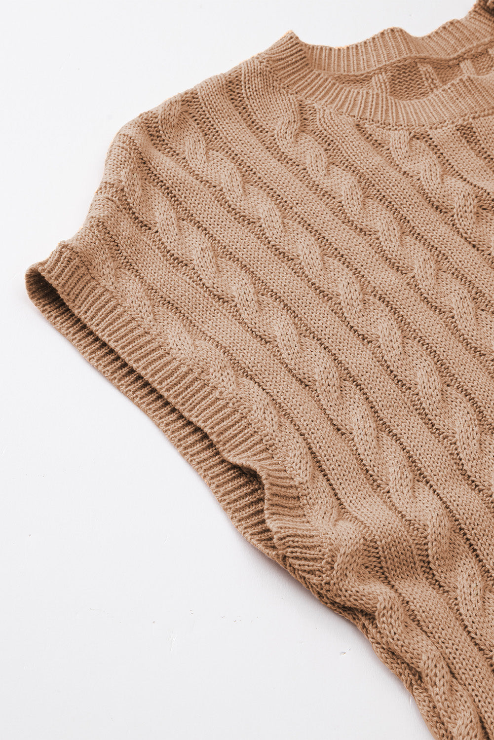 Black Crew Neck Cable Knit Short Sleeve Sweater
