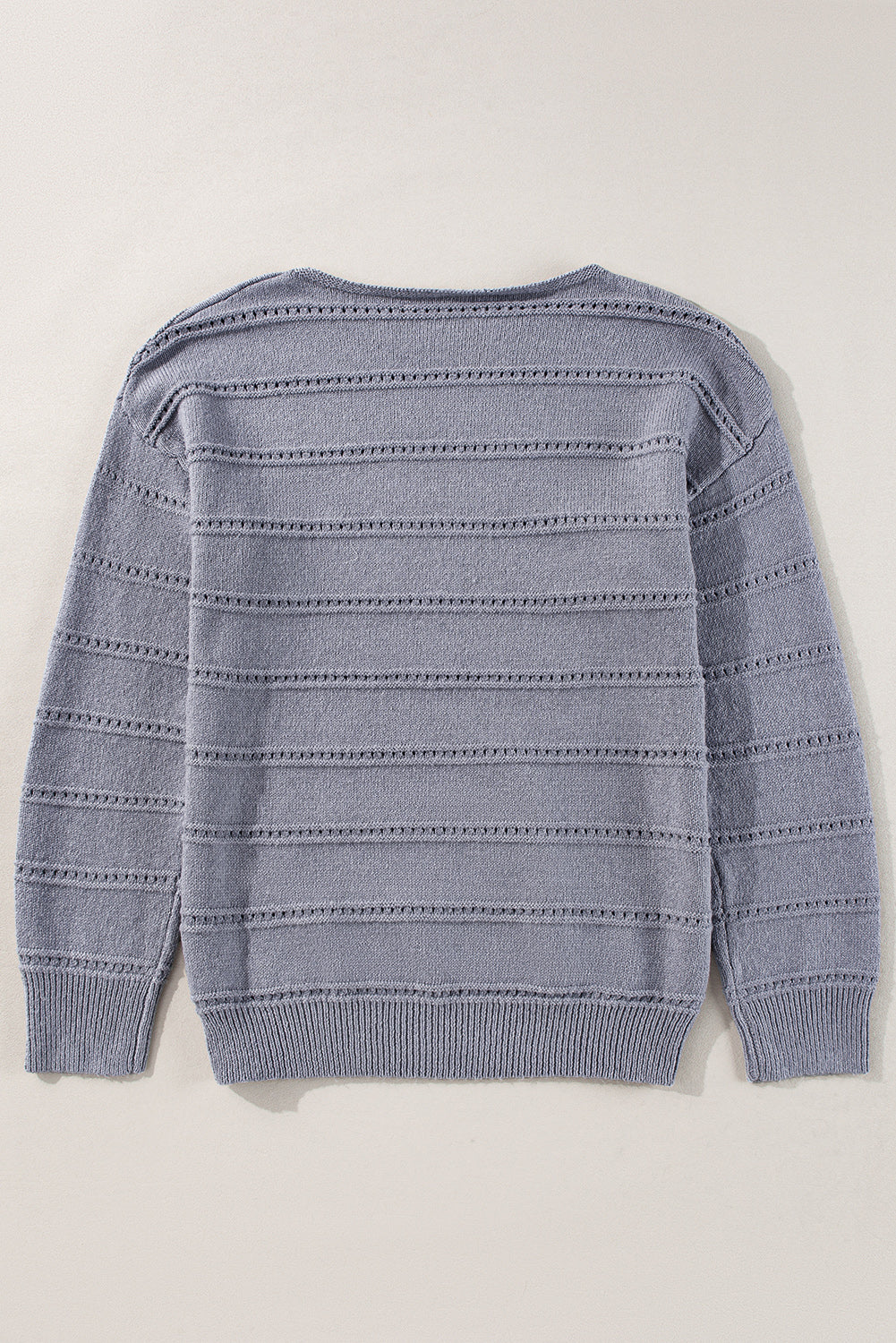 Pale Khaki Boat Neck Drop Shoulder Pointelle Knit Sweater