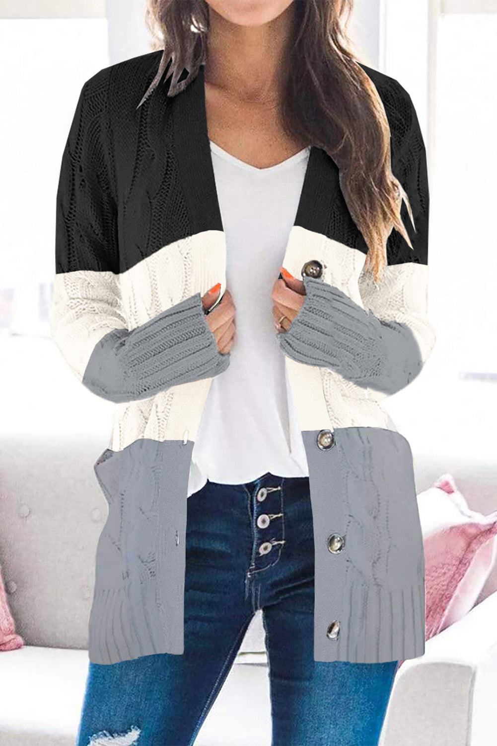 Sky Blue Button Pocket Knit Cardigan