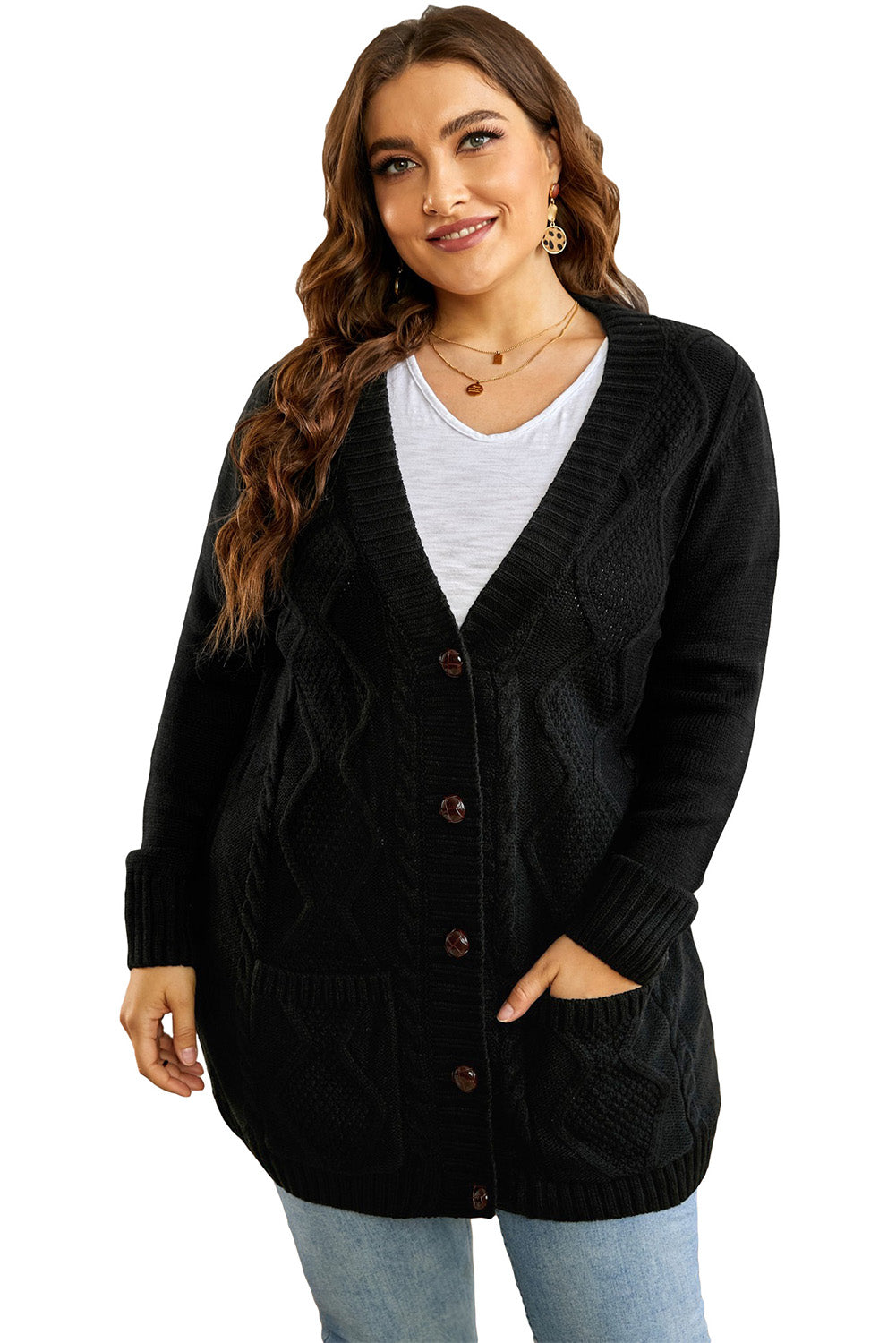 Blue Front Pocket and Buttons Closure Cardigan