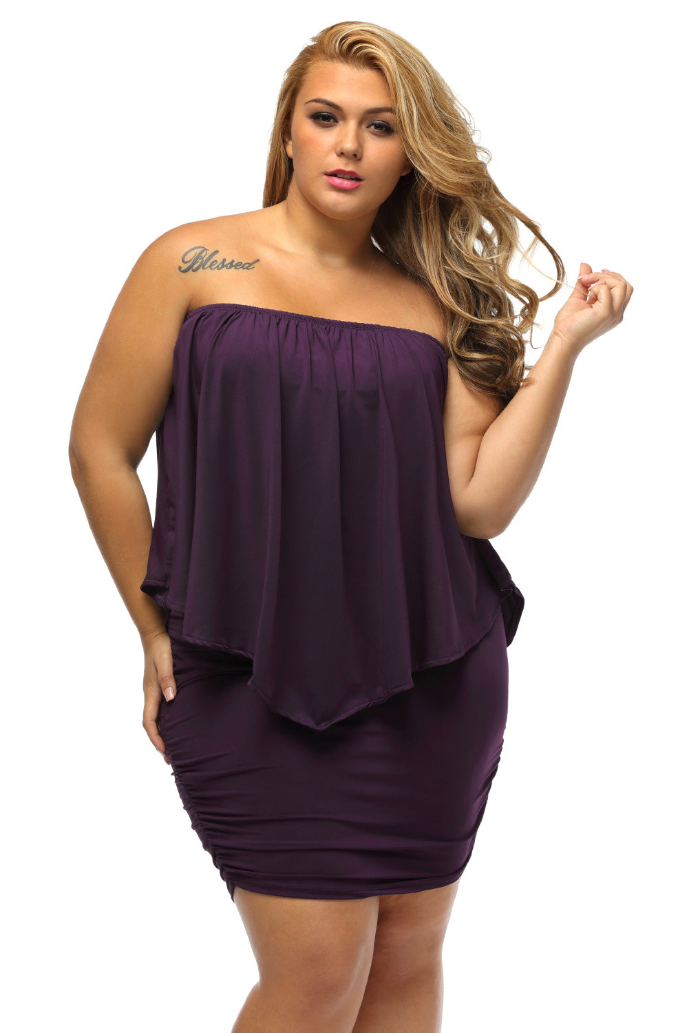Multiple Dressing Layered Dark Blue Mini Poncho Dress