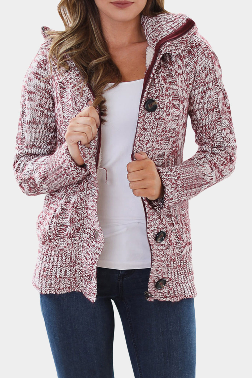 Navy Blue Long Sleeve Button-up Hooded Cardigans