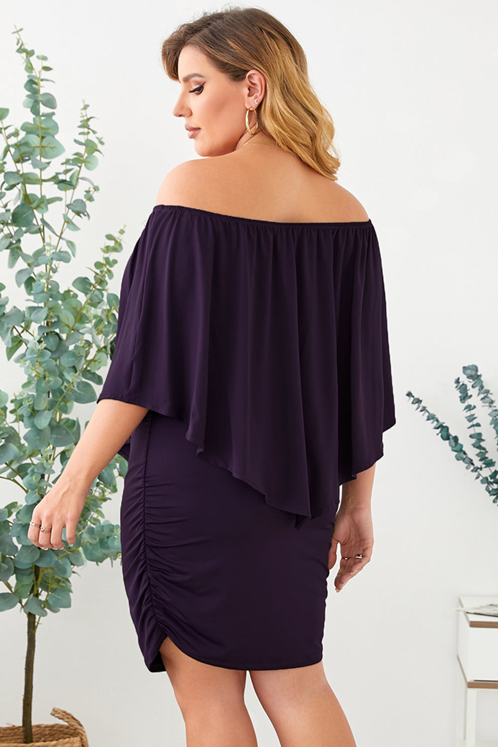 Multiple Dressing Layered Dark Blue Mini Poncho Dress