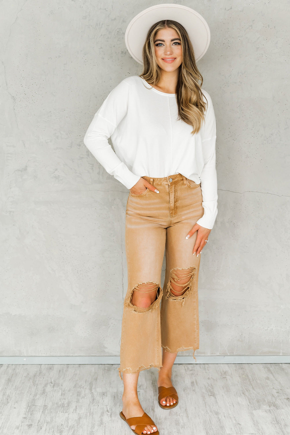 Black Distressed Hollow-out High Waist Cropped Flare Jeans