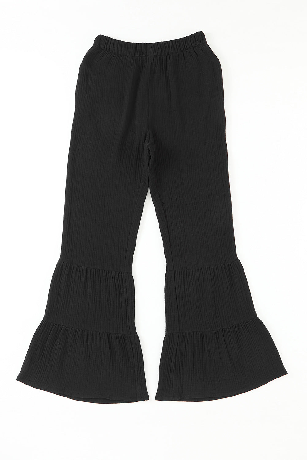 Rose Textured High Waist Ruffled Bell Bottom Pants