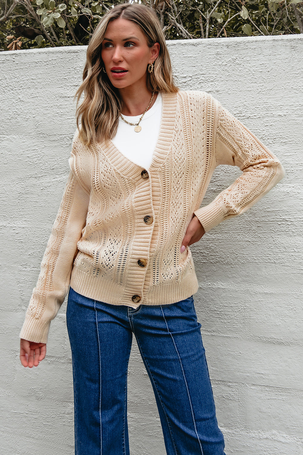 Black Open Knit Drop Shoulder Sweater Cardigan