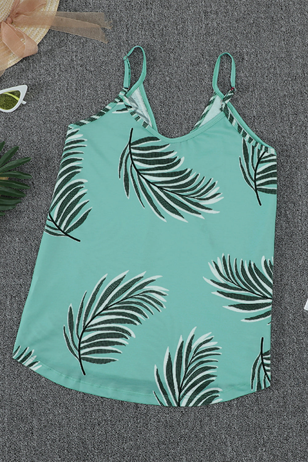 White Tropical Plant Print Tank Top