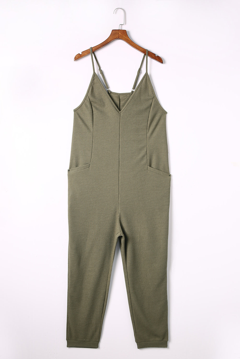 Gray Textured Sleeveless V-Neck Pocketed Casual Jumpsuit