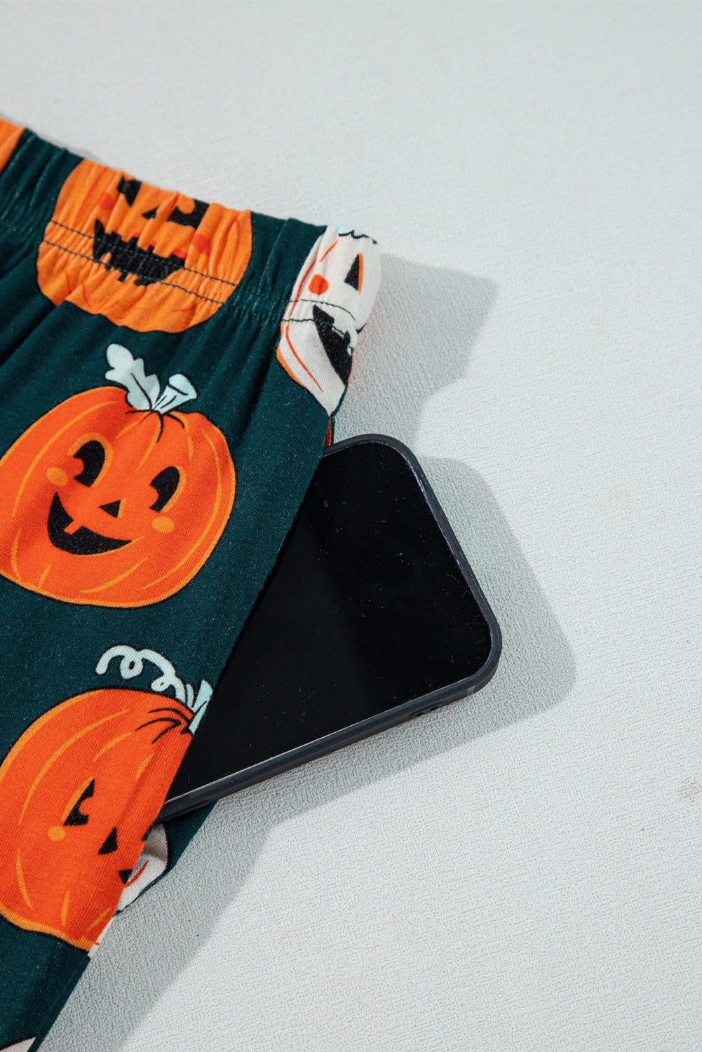Black Halloween Pattern Short Sleeve Shirt Pajama Set