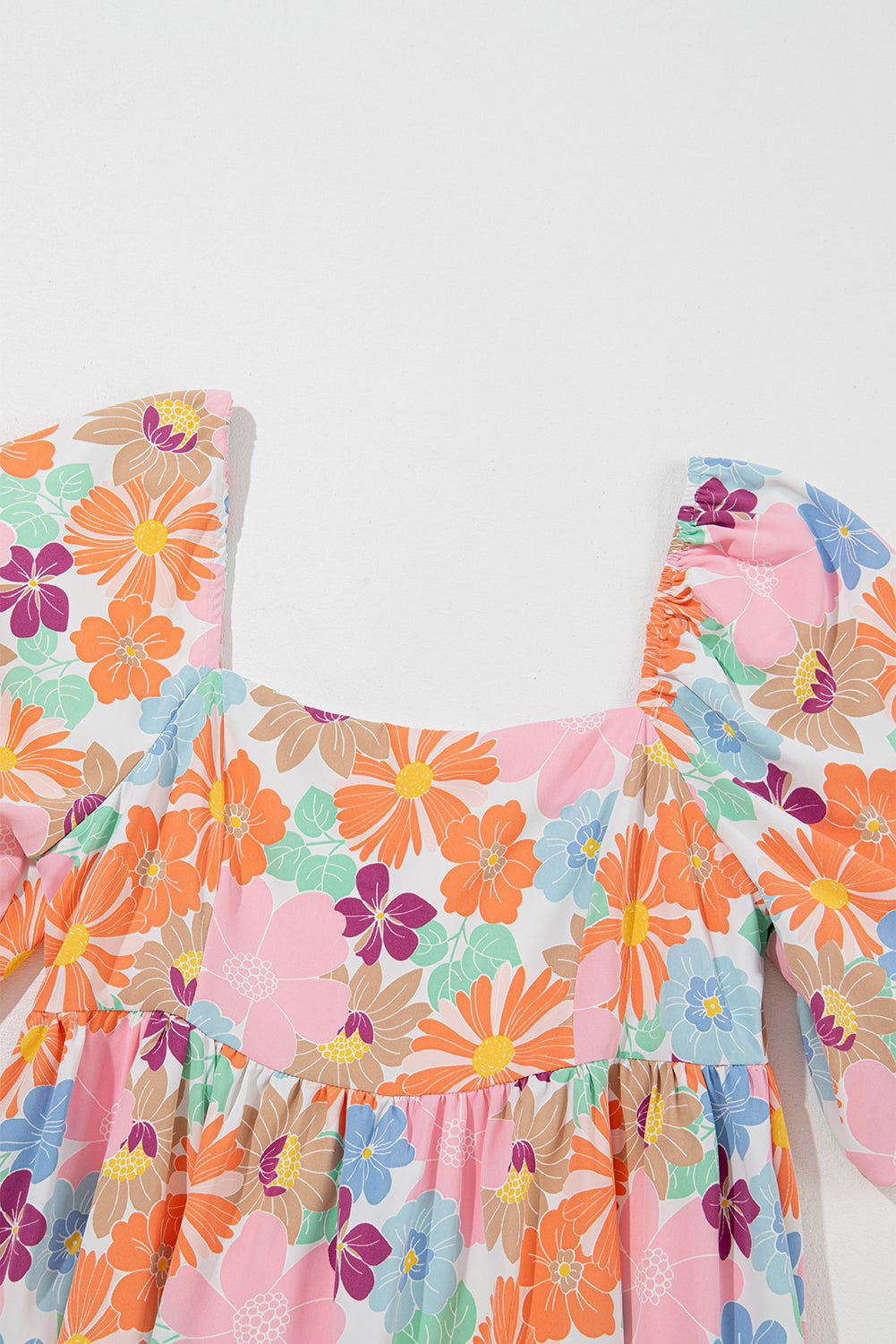 Rose Summer Floral Square Neck Puff Sleeve Babydoll Dress