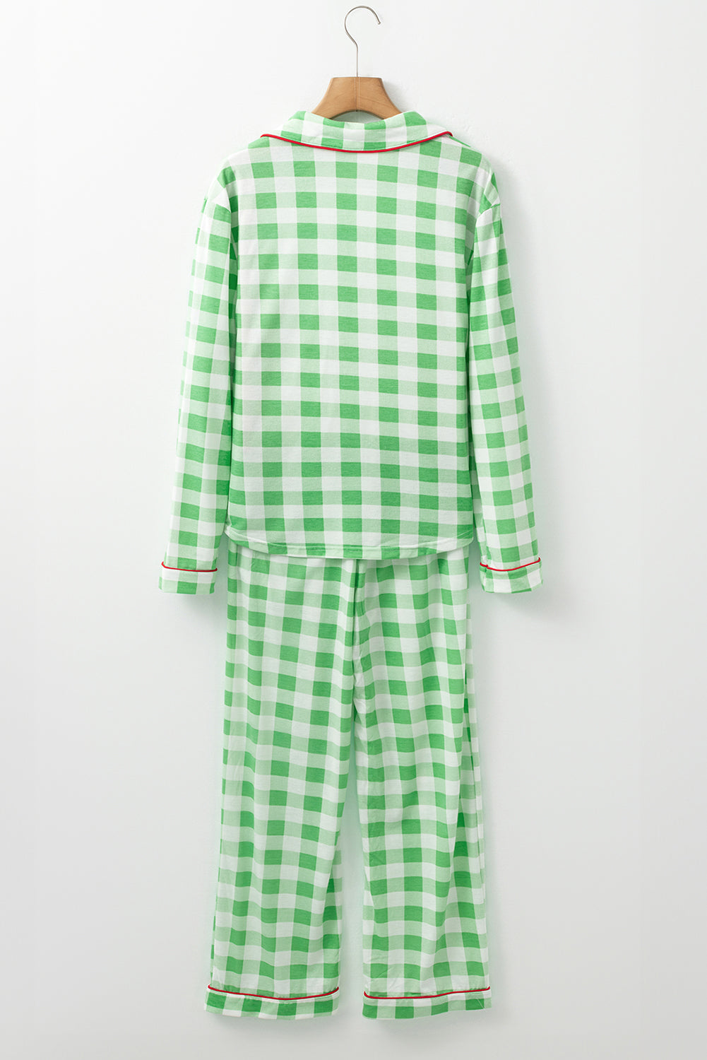 Fiery Red Christmas Plaid Print Shirt and Pants Pajama Set