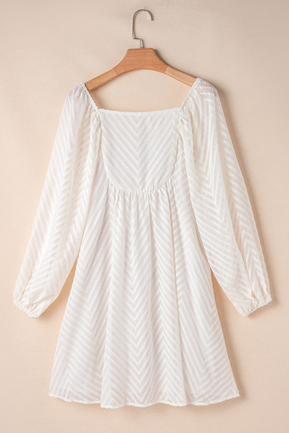 Classic Square Neck Puff Sleeve Babydoll Style Short Dress