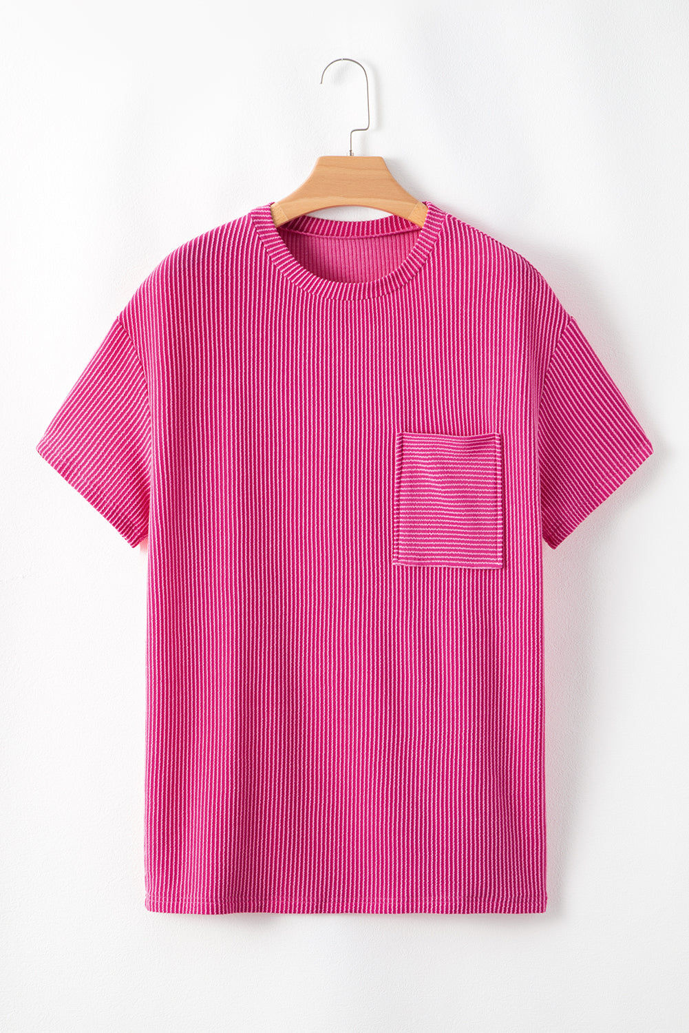 Beige Corded Knit Pocketed Loose Fit T Shirt