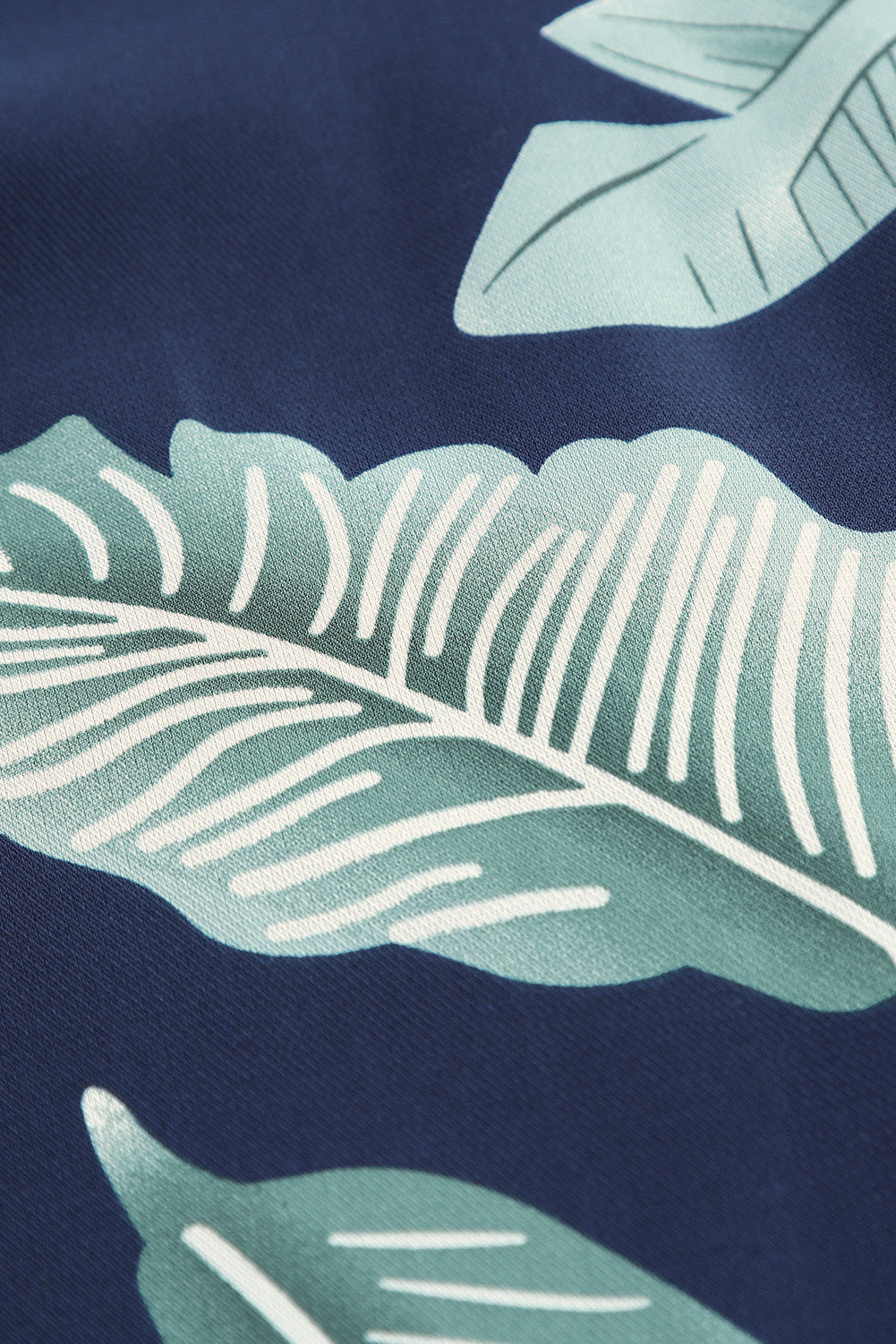 Palm Tree Leaf Print Navy Sleeveless Dress