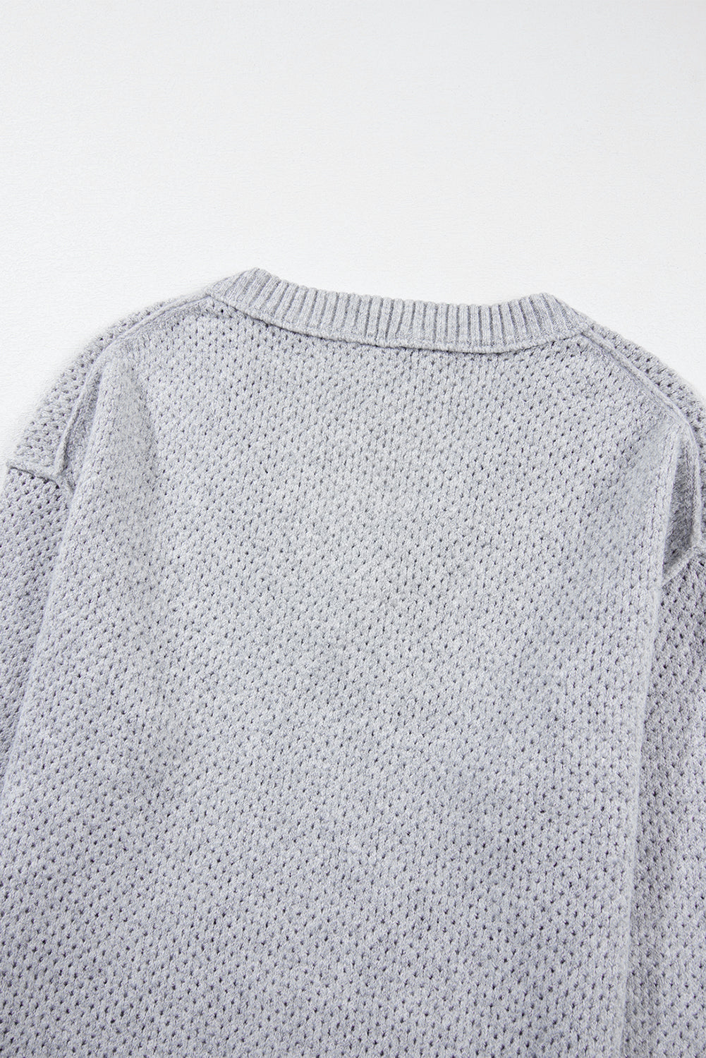Jungle Green Loose Eyelet V Neck Drop Shoulder Sweater