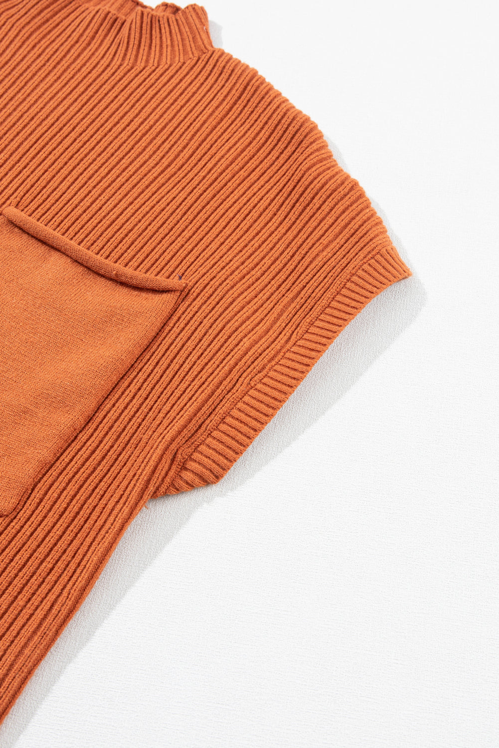 Beau Blue Patch Pocket Ribbed Knit Short Sleeve Sweater