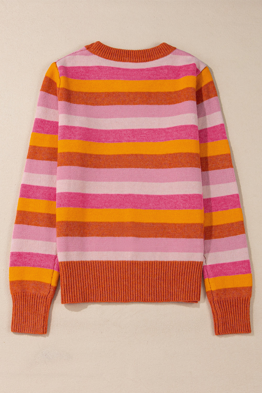 Green Color Block Ribbed Edge Round Neck Sweater