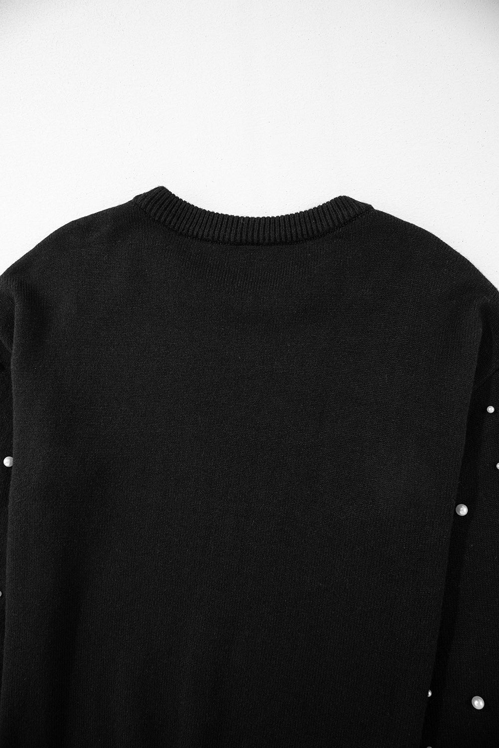 Light Grey Pearled Drop Shoulder Round Neck Sweater