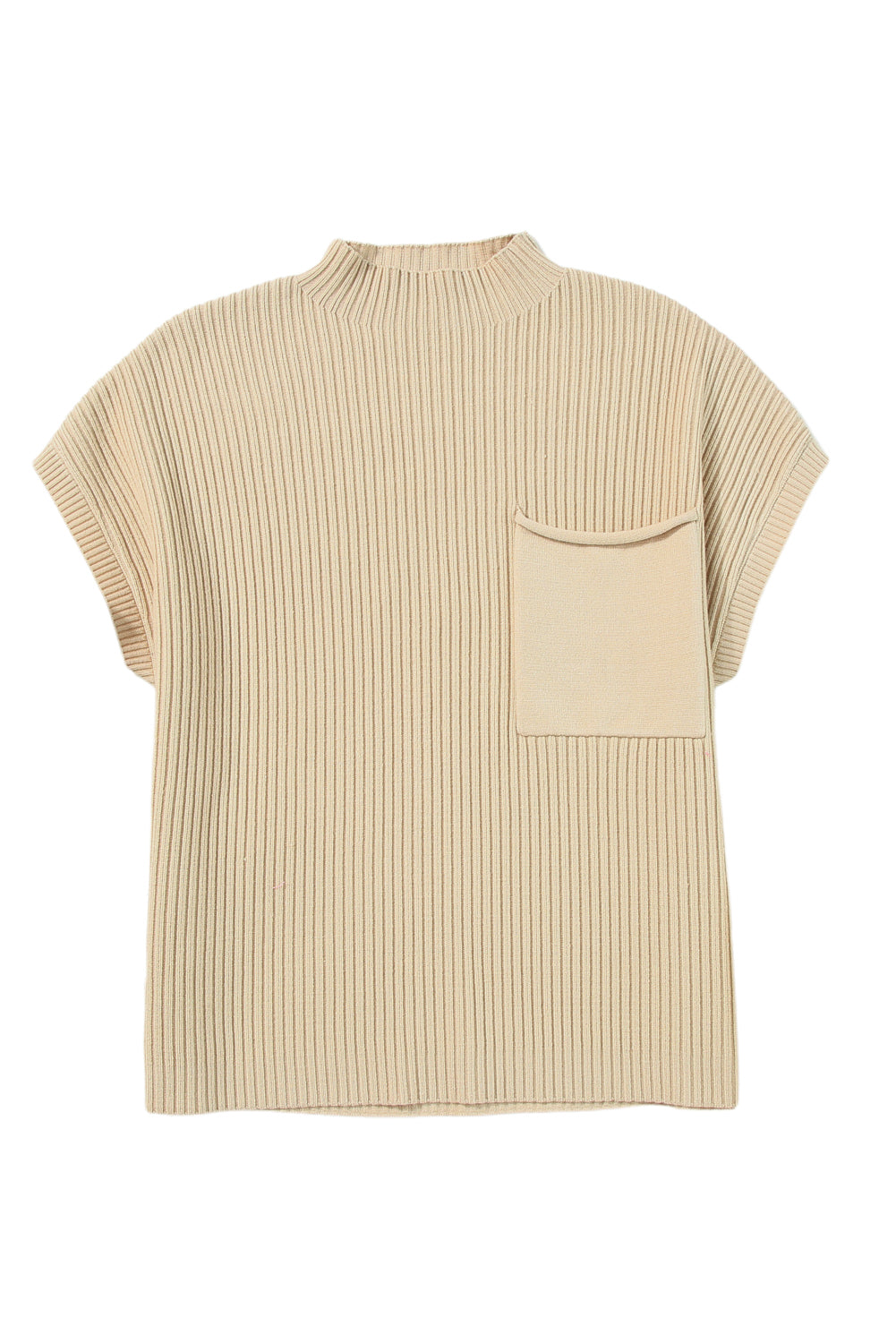 Beau Blue Patch Pocket Ribbed Knit Short Sleeve Sweater