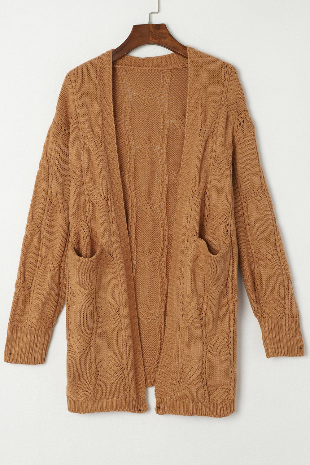 Black Ribbed Trim Eyelet Cable Knit Cardigan