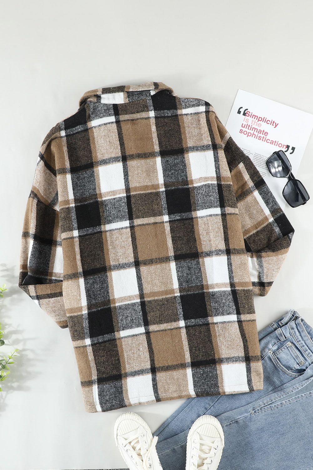 Orange Plaid Print Buttoned Shirt Jacket