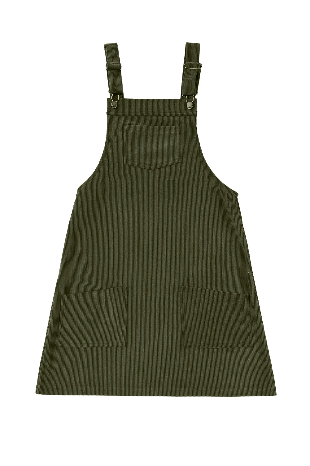 Black Solid Front Pockets Sleeveless Corduroy Overall Dress