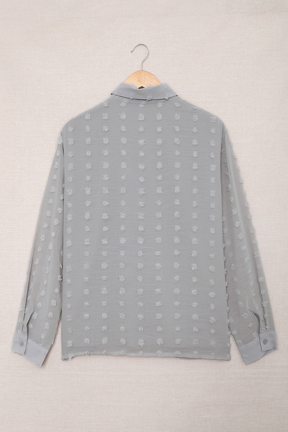 Gray Long Sleeve Button Fuzzy Polka Dot Shirt