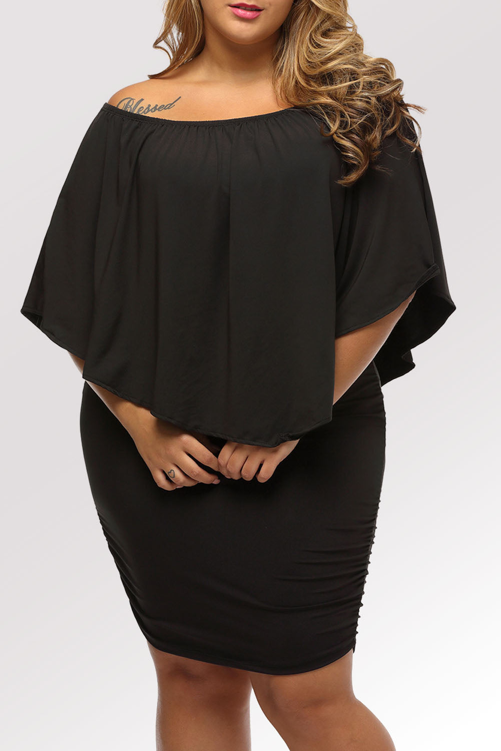 Multiple Dressing Layered Dark Blue Mini Poncho Dress