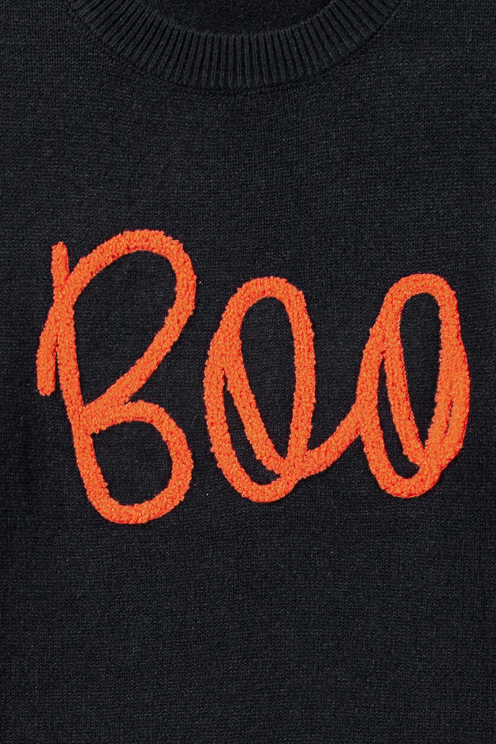 Orange Boo Knitted Pattern Ribbed Edge Drop Shoulder Sweater