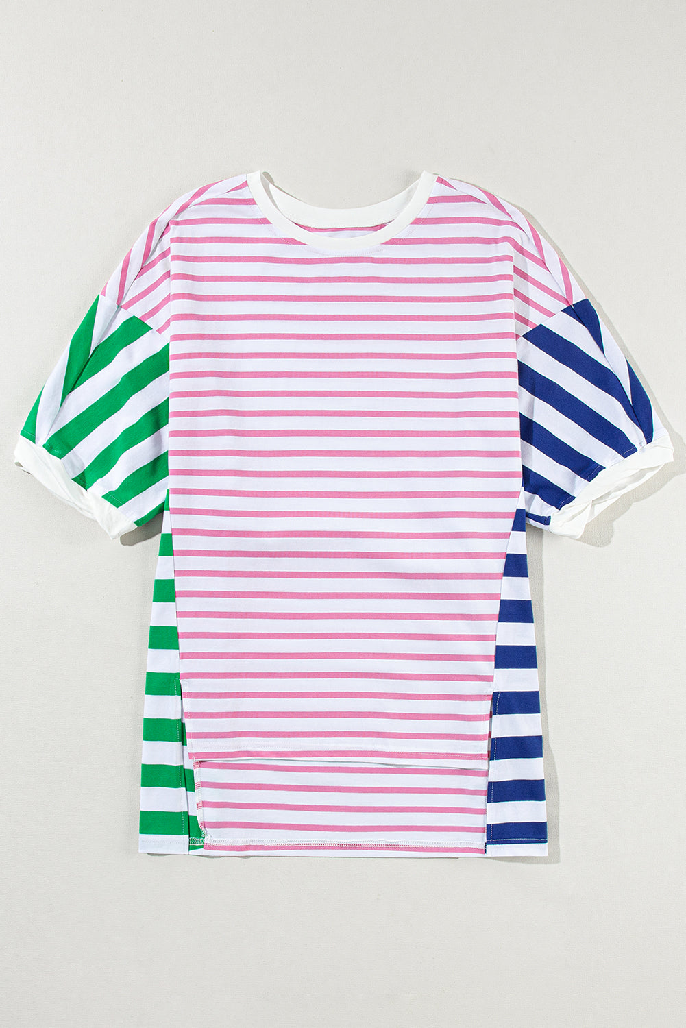 Blue Stripe Colorblock Patchwork Baggy T Shirt