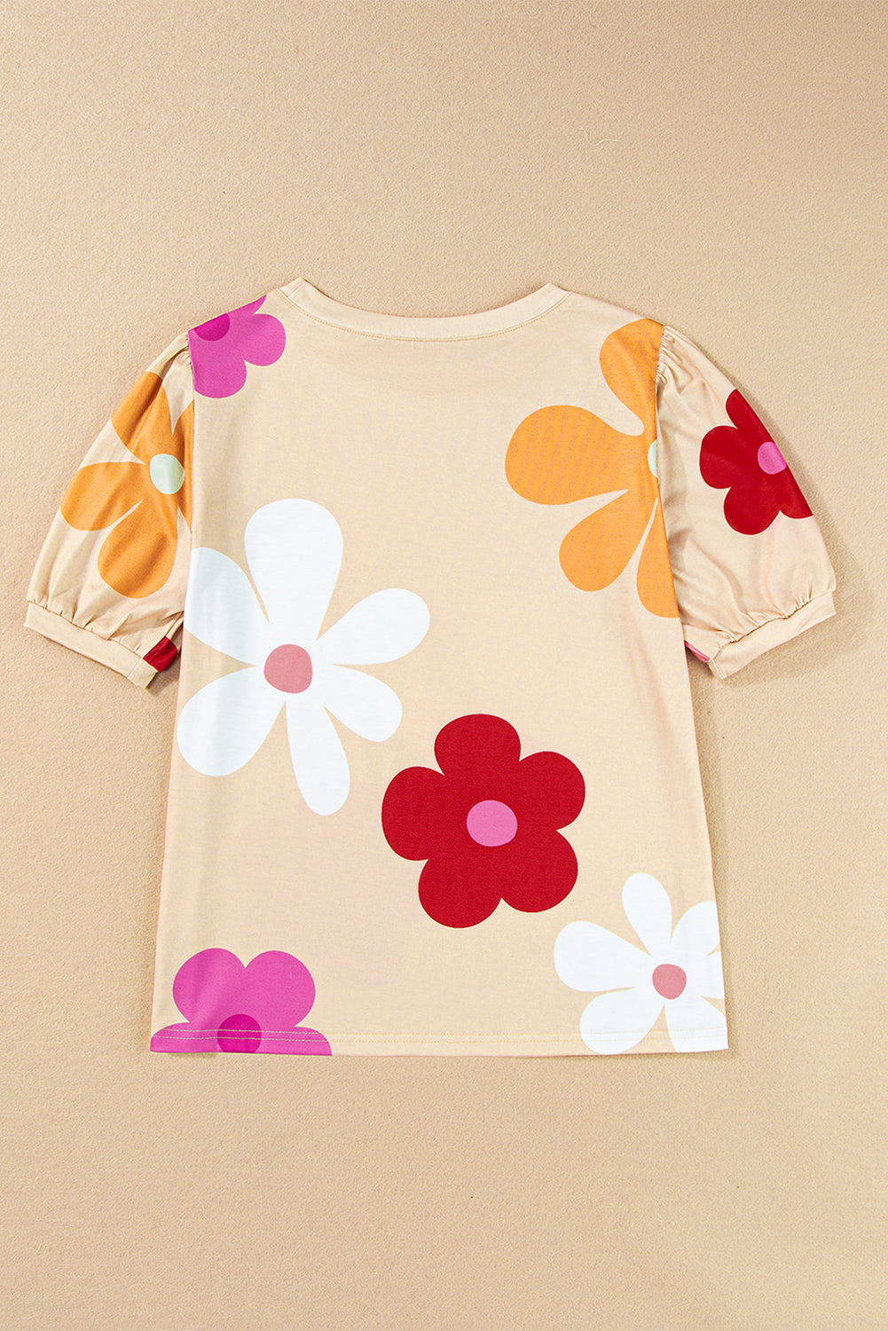 White Bowknot Print Bubble Sleeve Tee