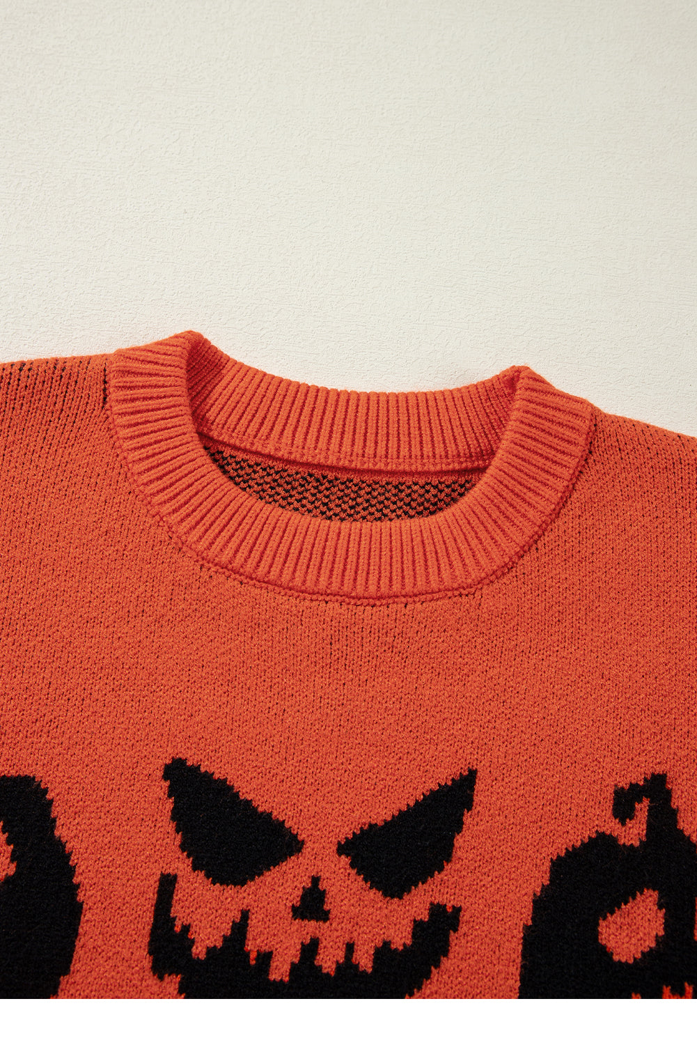 Black Halloween Pumpkin Face Pattern Drop Shoulder Sweater