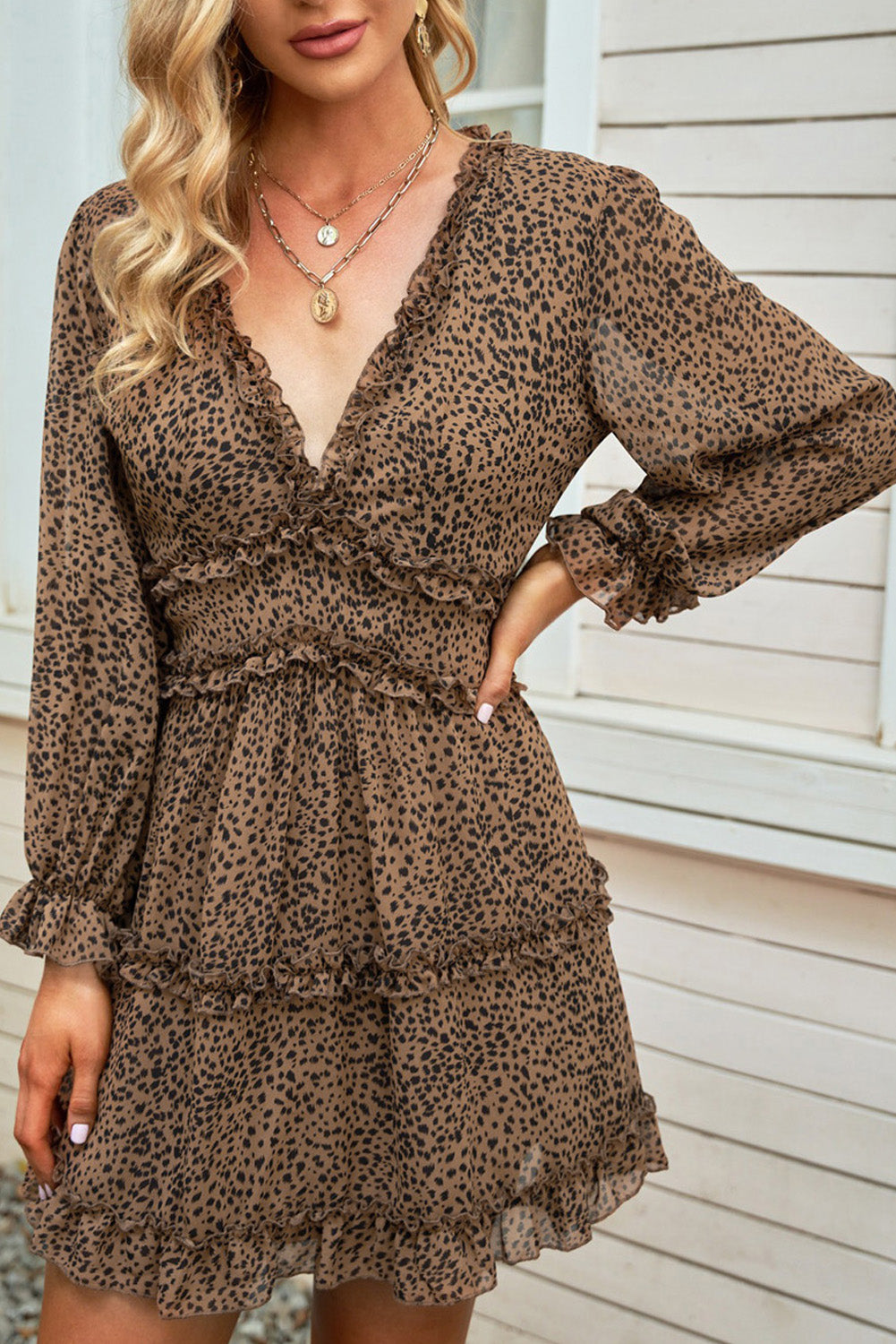 Blue Ruffle Detailing Open Back Floral Dress