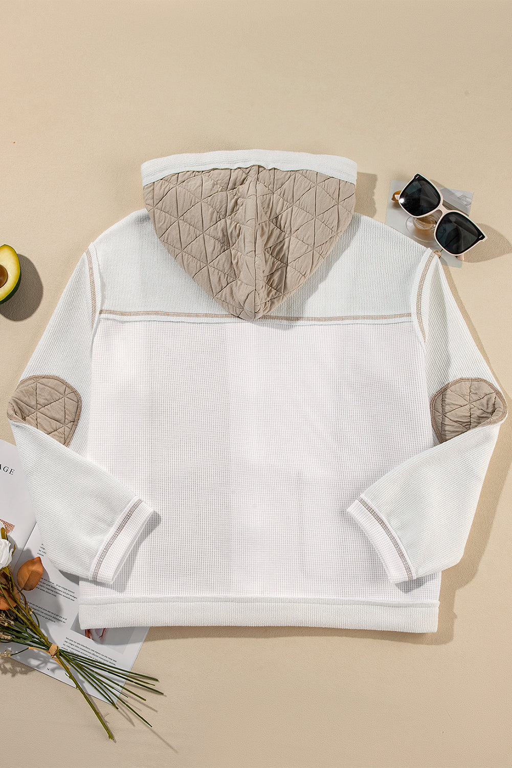 Light Blue Quilted Textured Patchwork Loose Fit Hooded Jacket