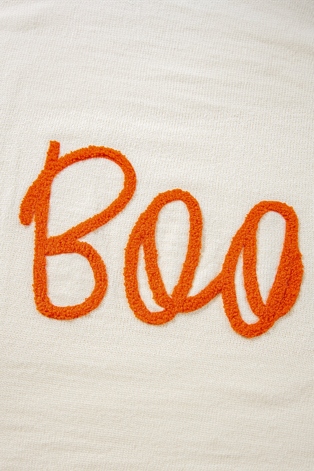 Orange Boo Knitted Pattern Ribbed Edge Drop Shoulder Sweater