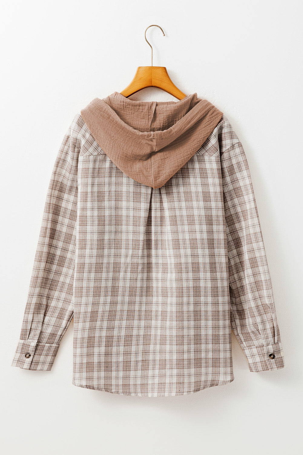Green Checkered Print Loose Fit Buttoned Hooded Shacket