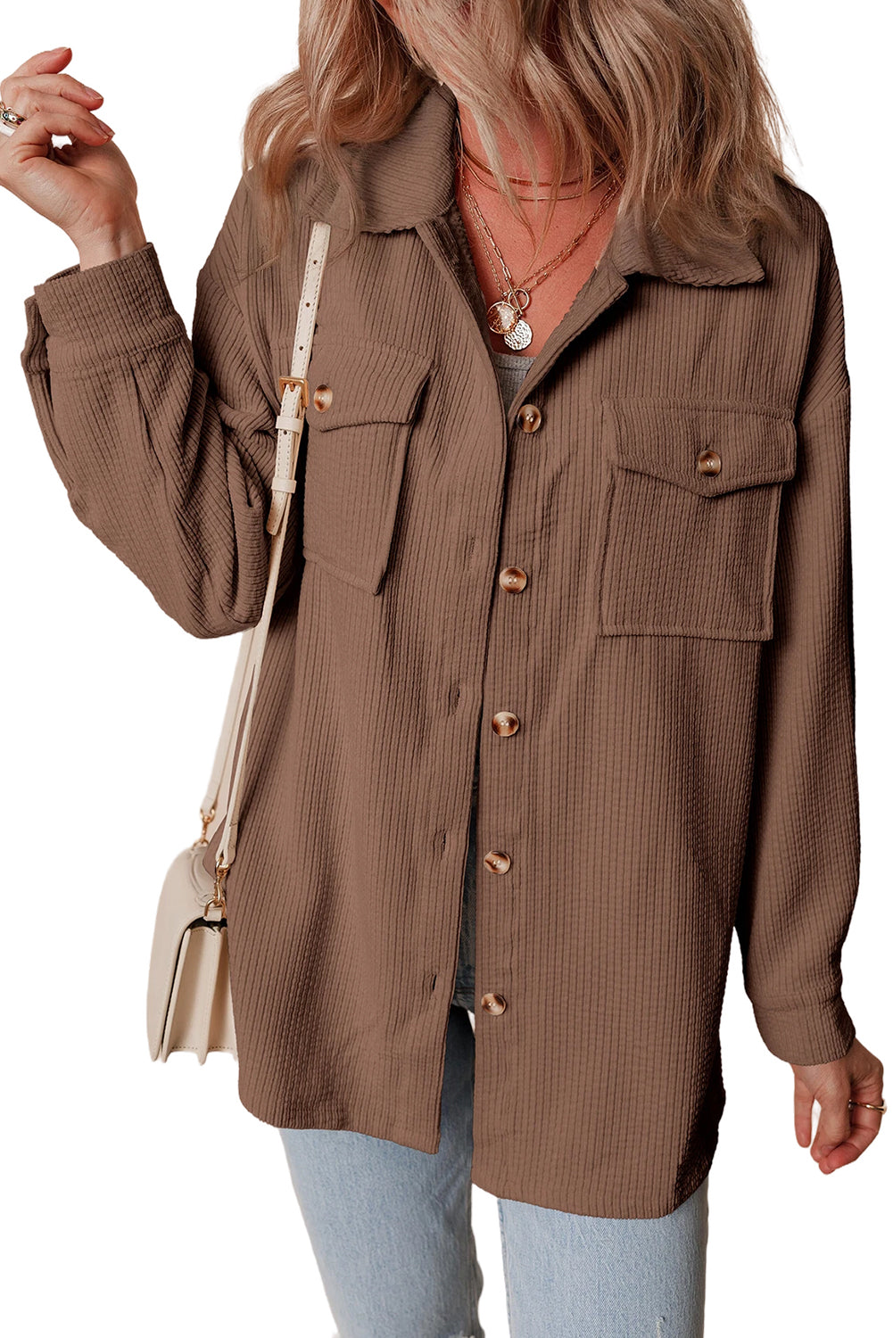 Black Corduroy Flap Pocket Button Up Shacket