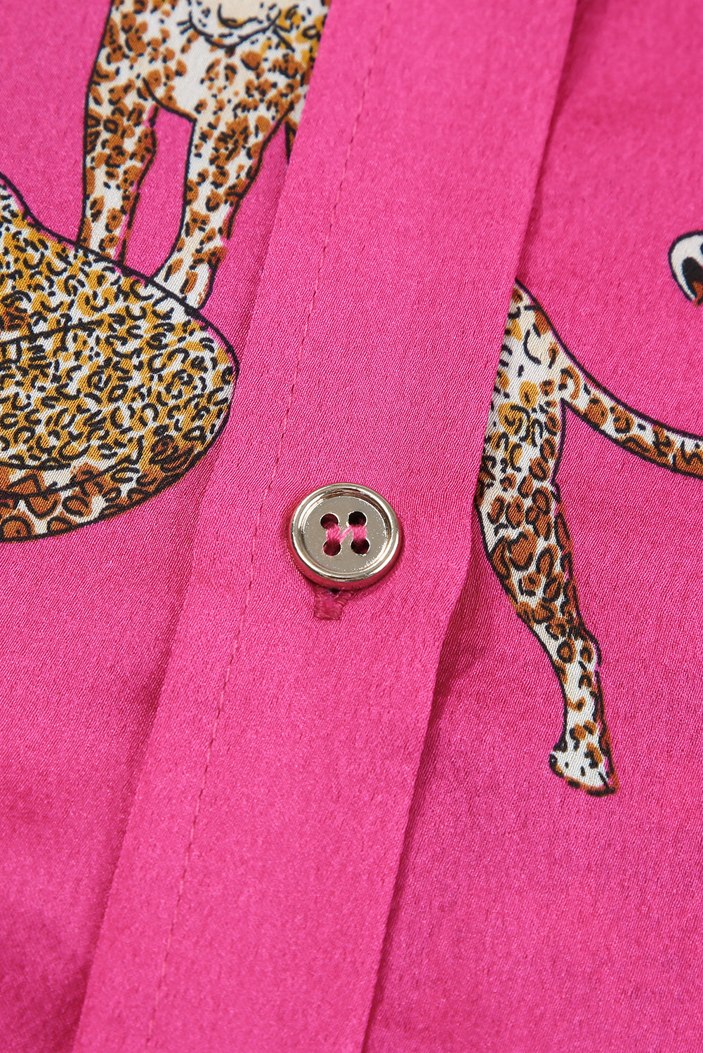 Russet Orange Cheetah Animal Print Button Up Satin Shirt