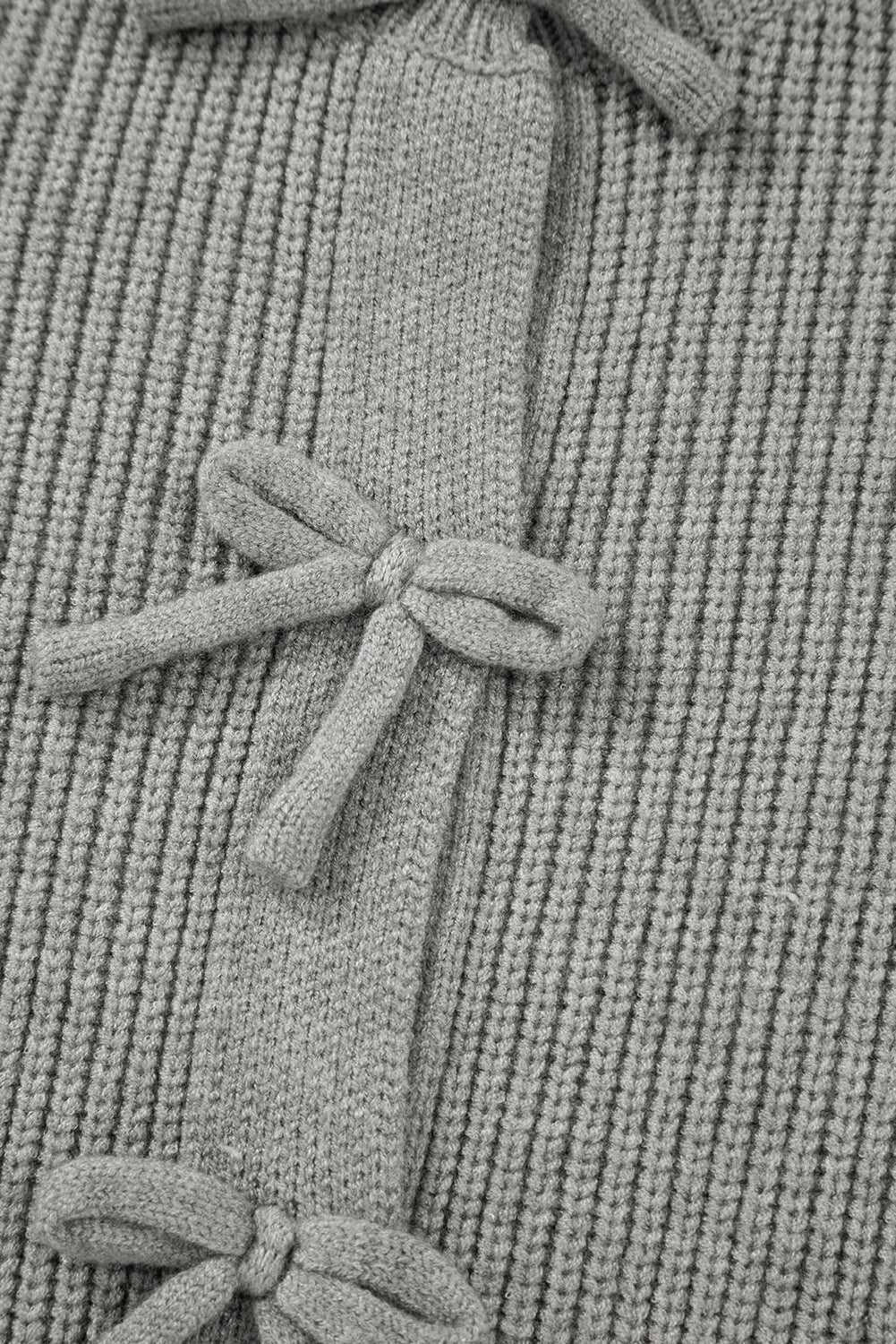Fiery Red Ribbed Knit Bow Front Buttoned Cardigan