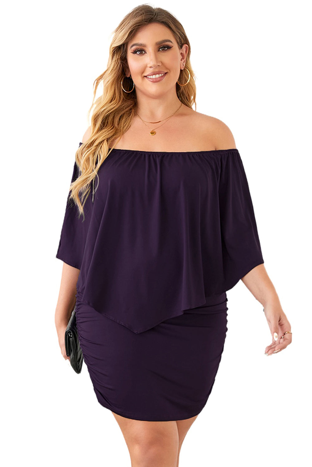 Multiple Dressing Layered Dark Blue Mini Poncho Dress