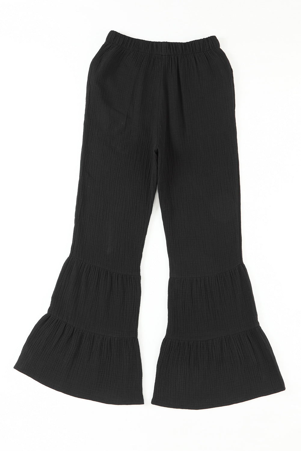 Rose Textured High Waist Ruffled Bell Bottom Pants
